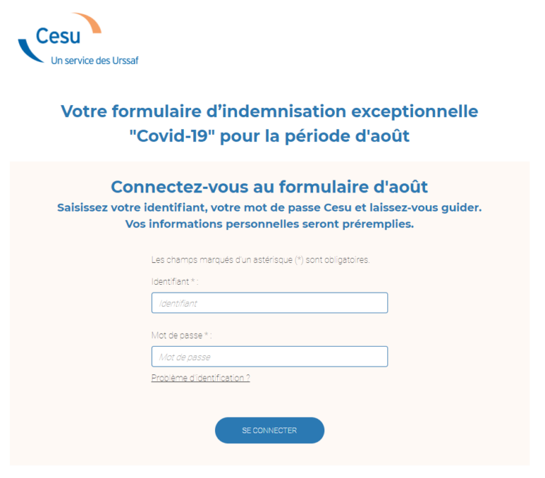 formulaire d'indemnisation exceptionnelle cesu urssaf covid-19